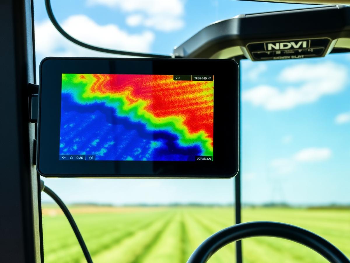 Monitor de trator mostrando mapa NDVI